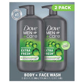 Dove Men+Care: dos botellas de gel de ducha Extra Fresco para uso diario.