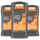 DOVE MEN+CARE Rustic Sandalwood antiperspirant stick delivers daily odor protection and calm scent.