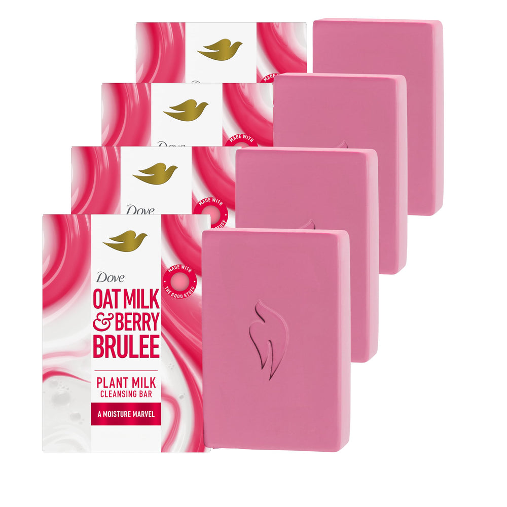 Dove Plant Milk Cleansing Bar with oat milk for soft, moisturized skin after shower.
