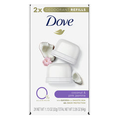 Dove recambios de desodorante en stick coco jazmín rosado para uso reutilizable.
