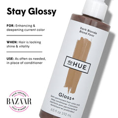 dpHUE Gloss+ Dark Blonde, aplicación en cabello, añade tono y suavidad temporal.