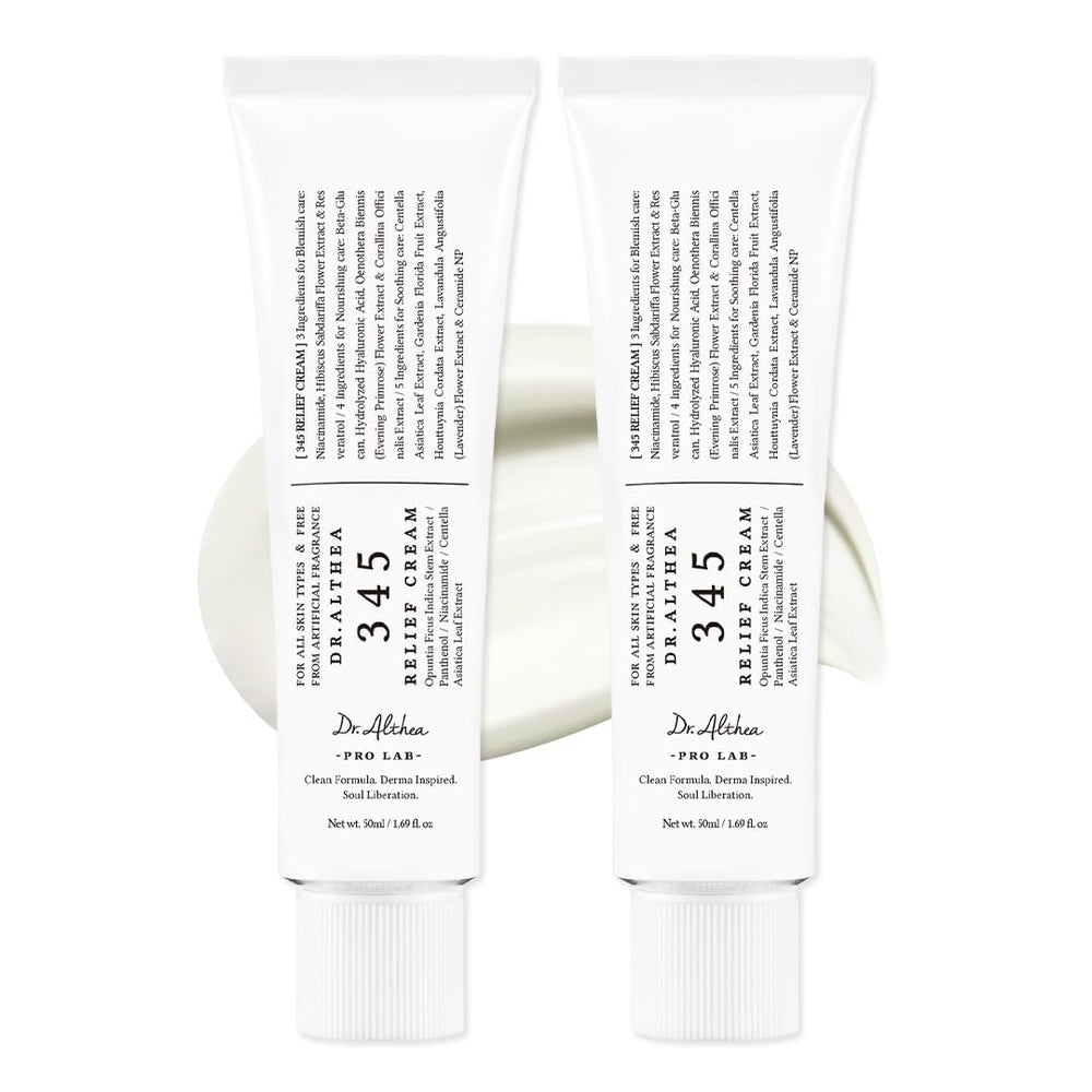Dr.Althea 345 Relief Cream, bote de crema para tono de piel más uniforme.