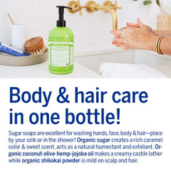 Dr. Bronner's aceites orgánicos coco, oliva y cáñamo para espuma cremosa.