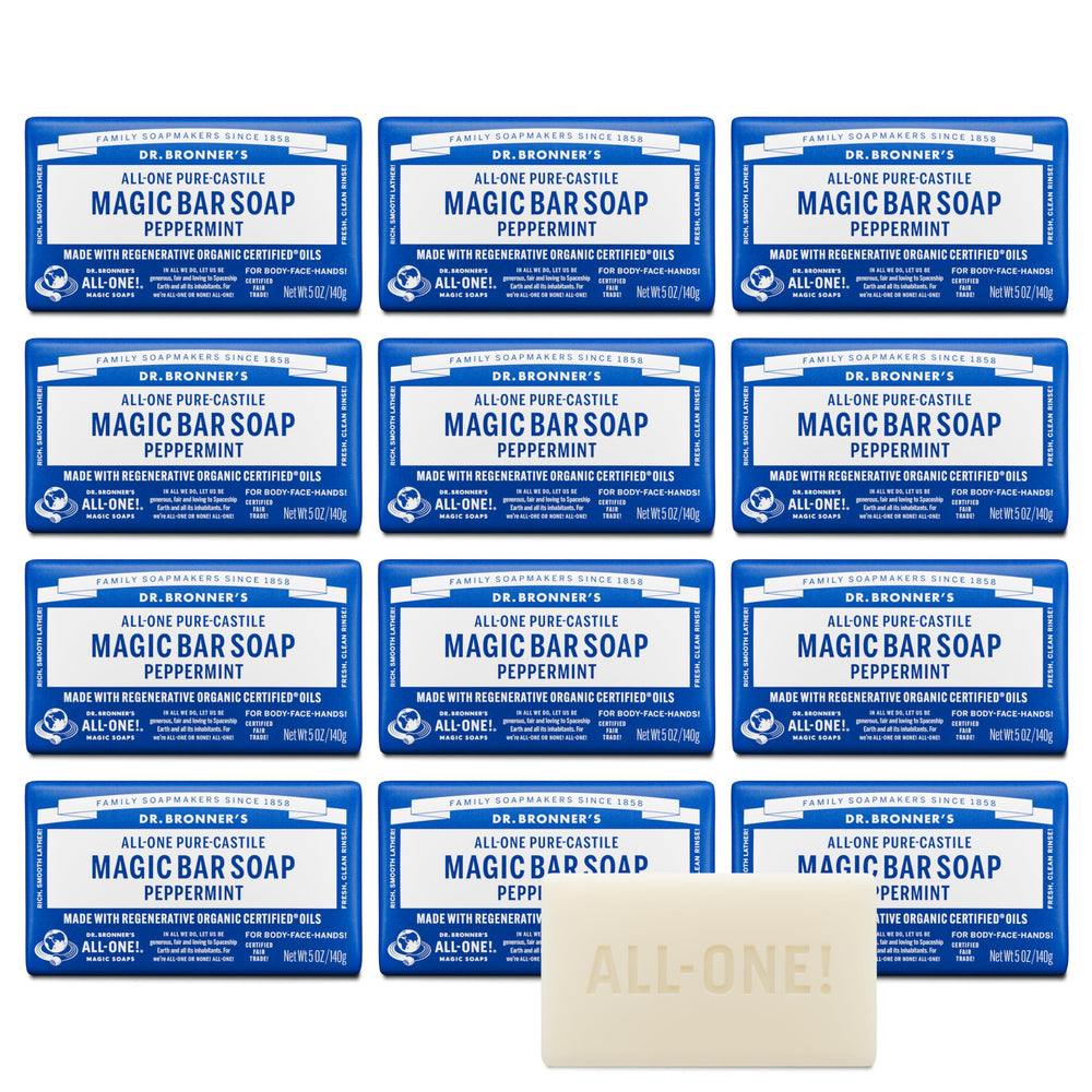 Dr. Bronner's Barra Castile Menta: uso diario suave para rostro y cuerpo.