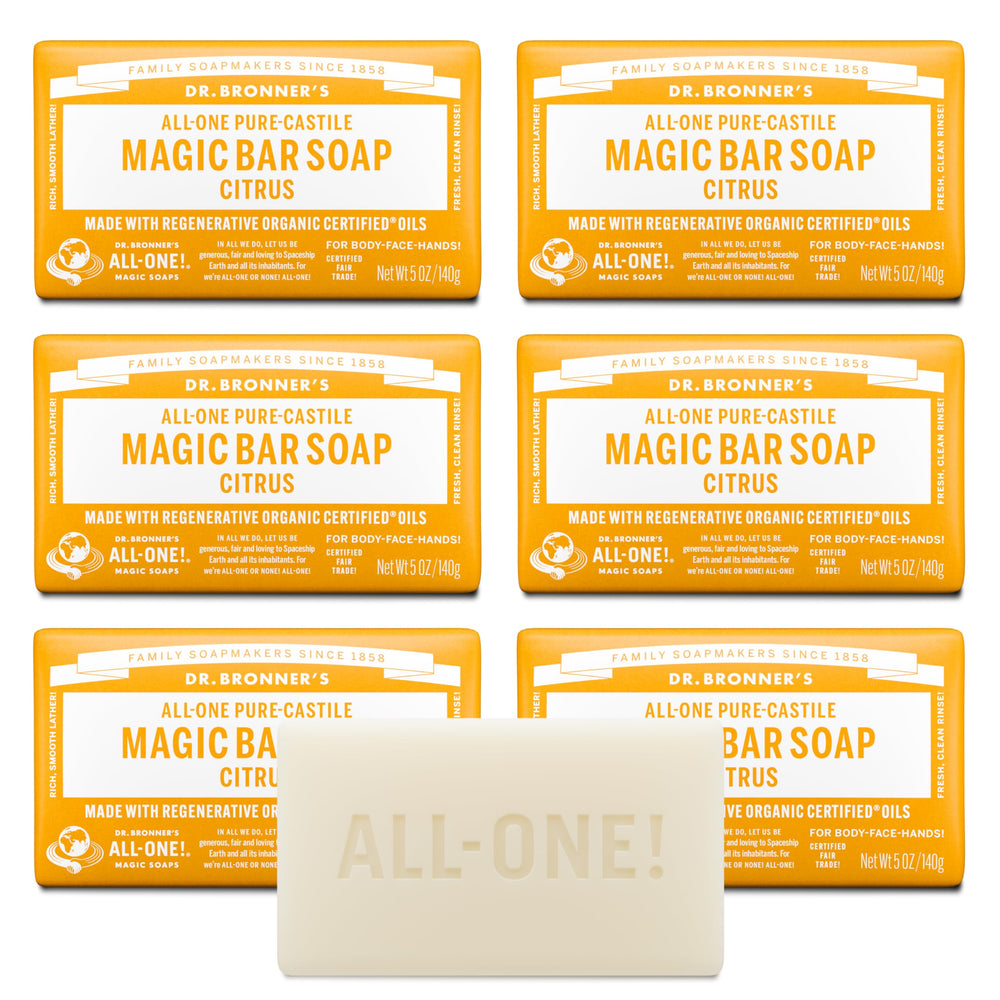 Dr. Bronner's barra cítrica con empaque de papel, opción ecológica para uso diario