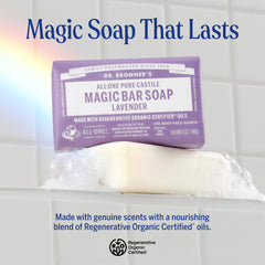 Dr. Bronner's jabón lavanda para cabello suave y cuero cabelludo equilibrado.