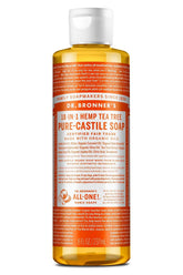 Dr. Bronner's Castile líquido, botella de 8 onzas, aroma a árbol de té para limpieza suave.