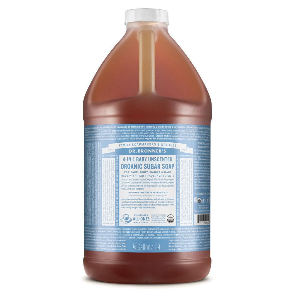 Dr. Bronner's Jabon azucar organico para bebé sin fragancia en envase de 64 onzas
