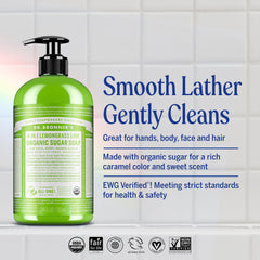 Dr. Bronner's Jabón de azúcar orgánico hierba limón para cuerpo limpio.