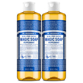 Dr. Bronner's Jabón Castile menta, botella vertida, limpieza suave y multiusos.
