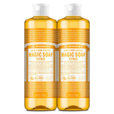 Dr. Bronner's Jabón de Castilla líquido cítrico en botella para piel y hogar.