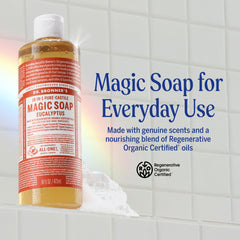 Dr. Bronner's jabon castile eucalipto genera espuma densa para ducha