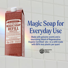 Etiqueta orgánica y comercio justo en la botella de Dr. Bronner's.