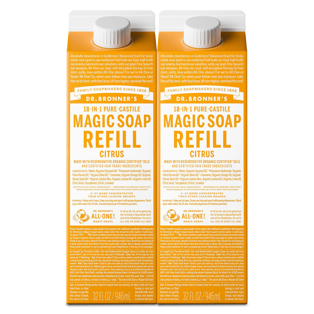 Dr. Bronner's Jabón Mágico de Castilla en botella, espuma abundante para la piel.