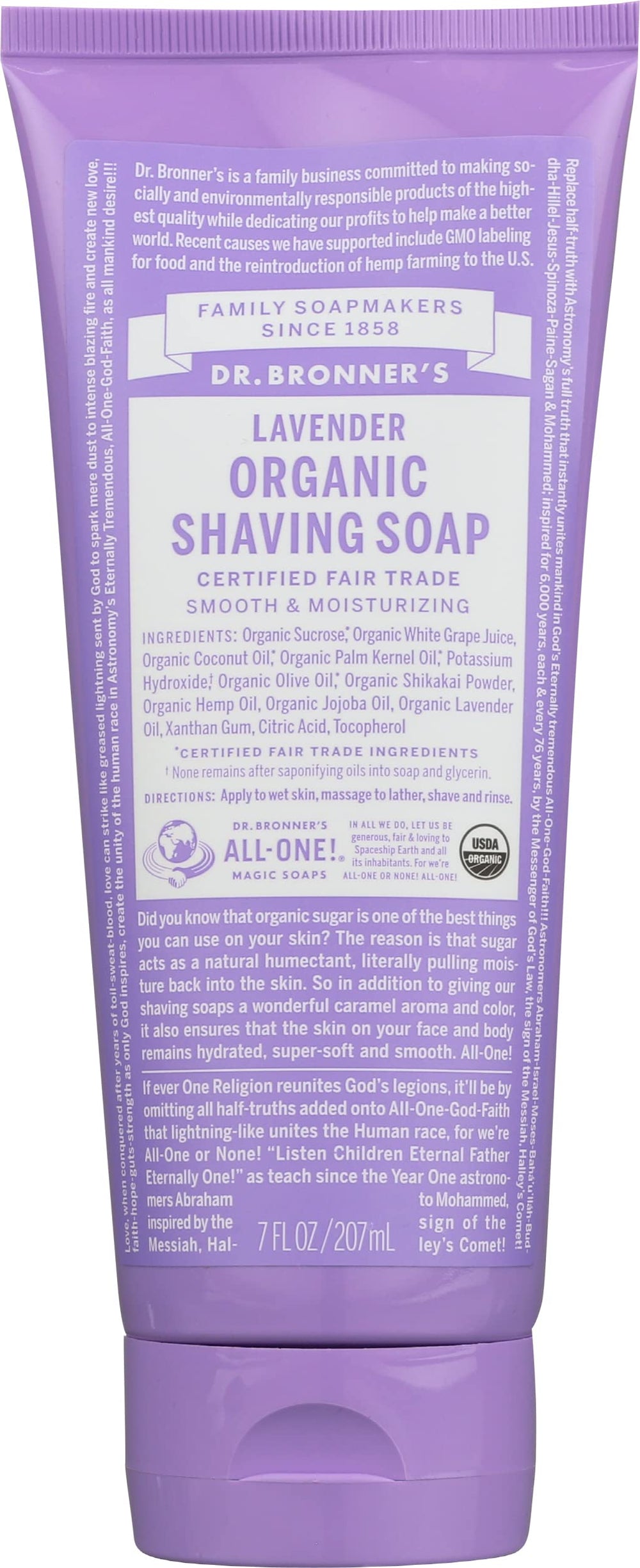 Dr. Bronner's jabón de afeitar orgánico de lavanda para piel suave e hidratada