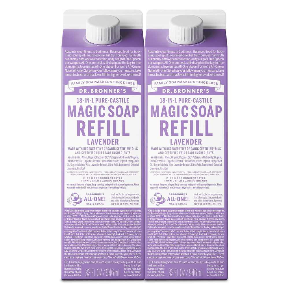 Dr. Bronner's Lavanda: jabón líquido recambio 32oz para cuerpo y hogar.
