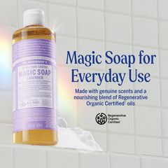 Dr. Bronner’s Lavande – mousse-riche: nettoie corps et cheveux en douceur.