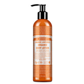 Loción Dr. Bronner's 3-en-1 naranja y lavanda en botella reciclada para manos y cuerpo