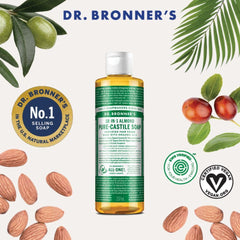 Dr. Bronner's organic oils close-up highlighting natural ingredients.