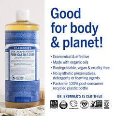Dr. Bronner's Pure-Castile Menta, uso múltiple para cara, cuerpo y cabello