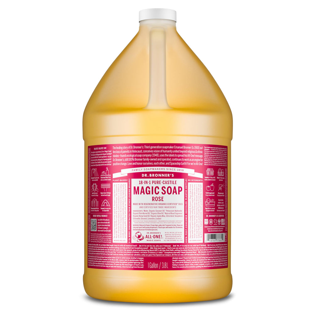 Dr. Bronner's Rosa Castile, botella verter, limpieza suave para piel y cuerpo