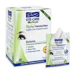 Dr. Fischer Eyelid Wipes empaque: limpieza suave para ojos sensibles.
