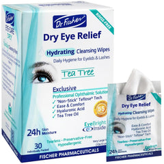 Dr. Fischer: toallitas para ojos con arbol de te, limpieza suave para ojos sensibles.
