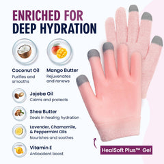 Guantes gel interior Mango-Shea-Jojoba-Coco para hidratación equilibrada.