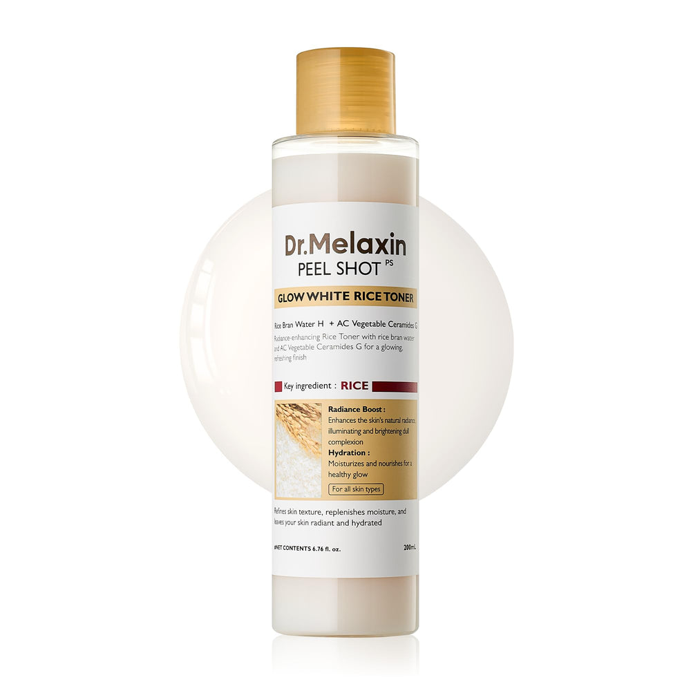 Dr.Melaxin Peel Shot Glow Rice Toner en bote, hidratación ligera para la piel.