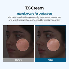 Dr.Melaxin TX crema aplicación diaria para tono más uniforme.