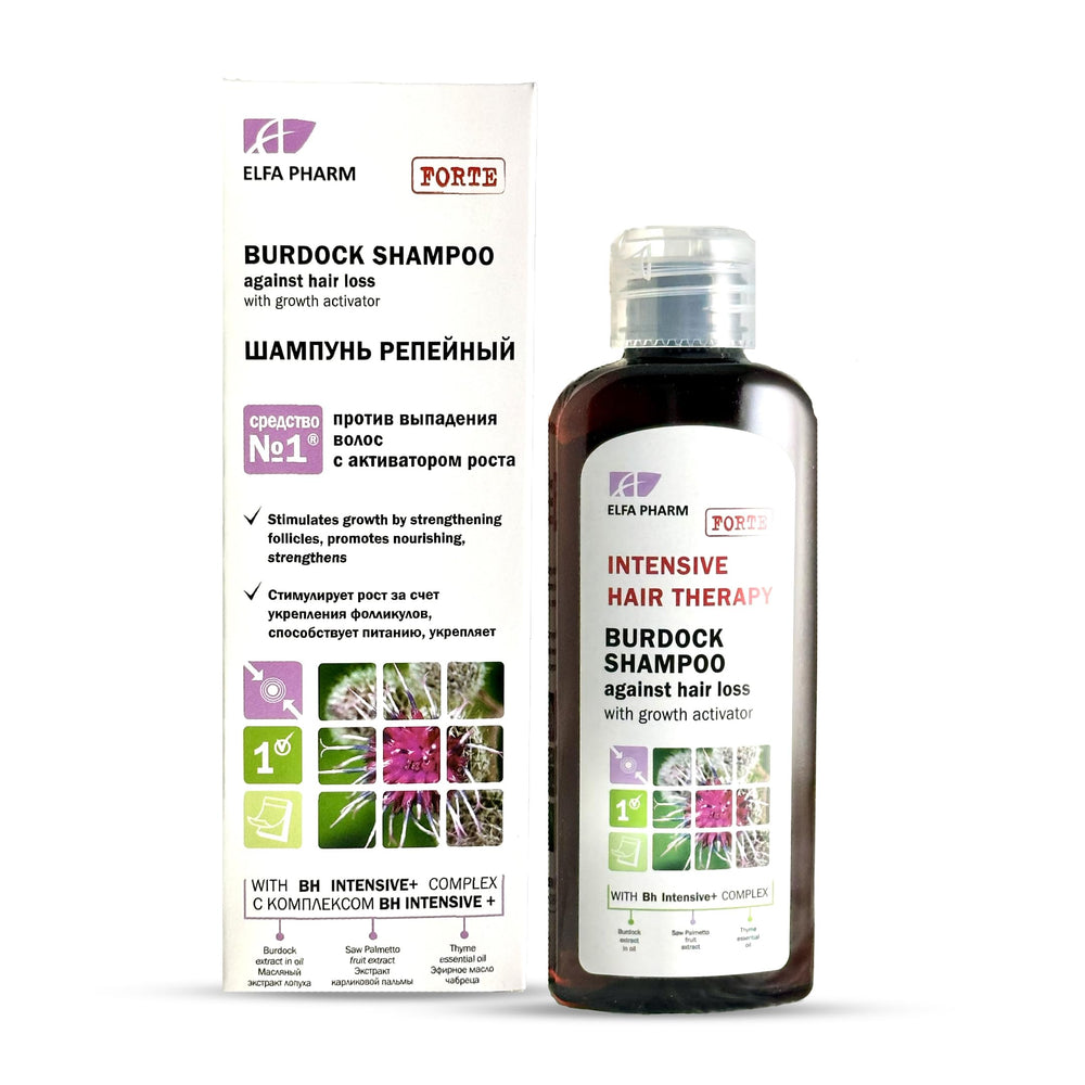 DR. SCHAVIT Champú de Bardana: botella vertiendo para cabello más grueso y saludable.
