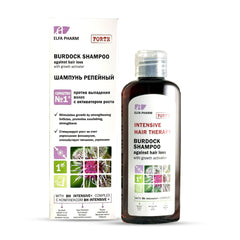 DR. SCHAVIT Champú de Bardana: botella vertiendo para cabello más grueso y saludable.