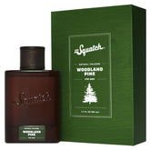 Colonia Dr. Squatch Woodland Pine en botella, aroma amaderado y duradero para el día.