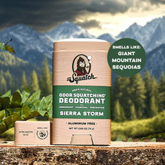 Dr. Squatch Mountain Meadow desodorante natural para hombres, aroma fresco y protección natural.