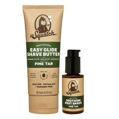 Dr. Squatch Pine Tar Easy-Glide Butter bottle ready for a smooth shave