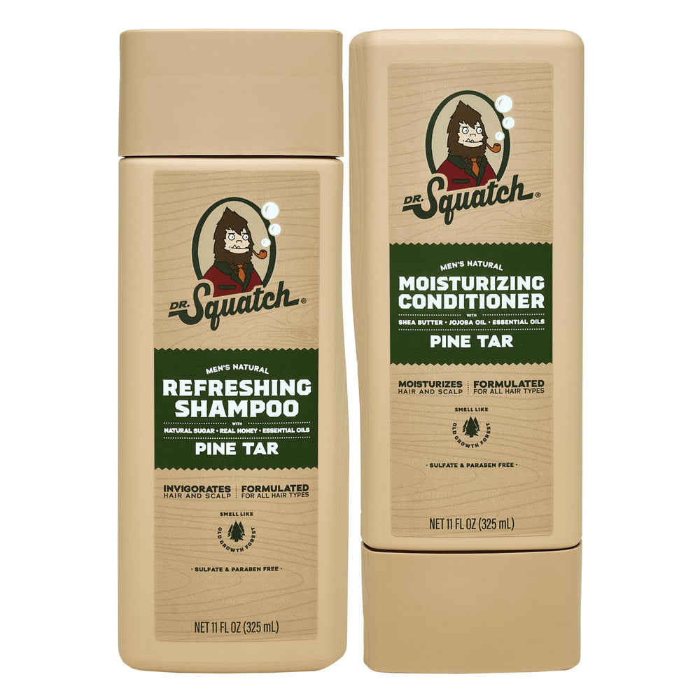 Dr. Squatch shampoing Pin Tar – flacon visible, nettoyage en profondeur pour cheveux et cuir chevelu.