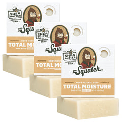 Dr. Squatch Total Moisture Bar Soap unscented shea butter unwraps for gentle hydration.