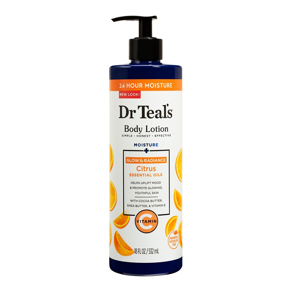 Loción corporal Dr Teal's Citrus, botella visible, hidratación suave para piel diaria.