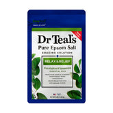 Dr Teal's sal de epsom en baño con eucalipto y menta para relajar músculos.