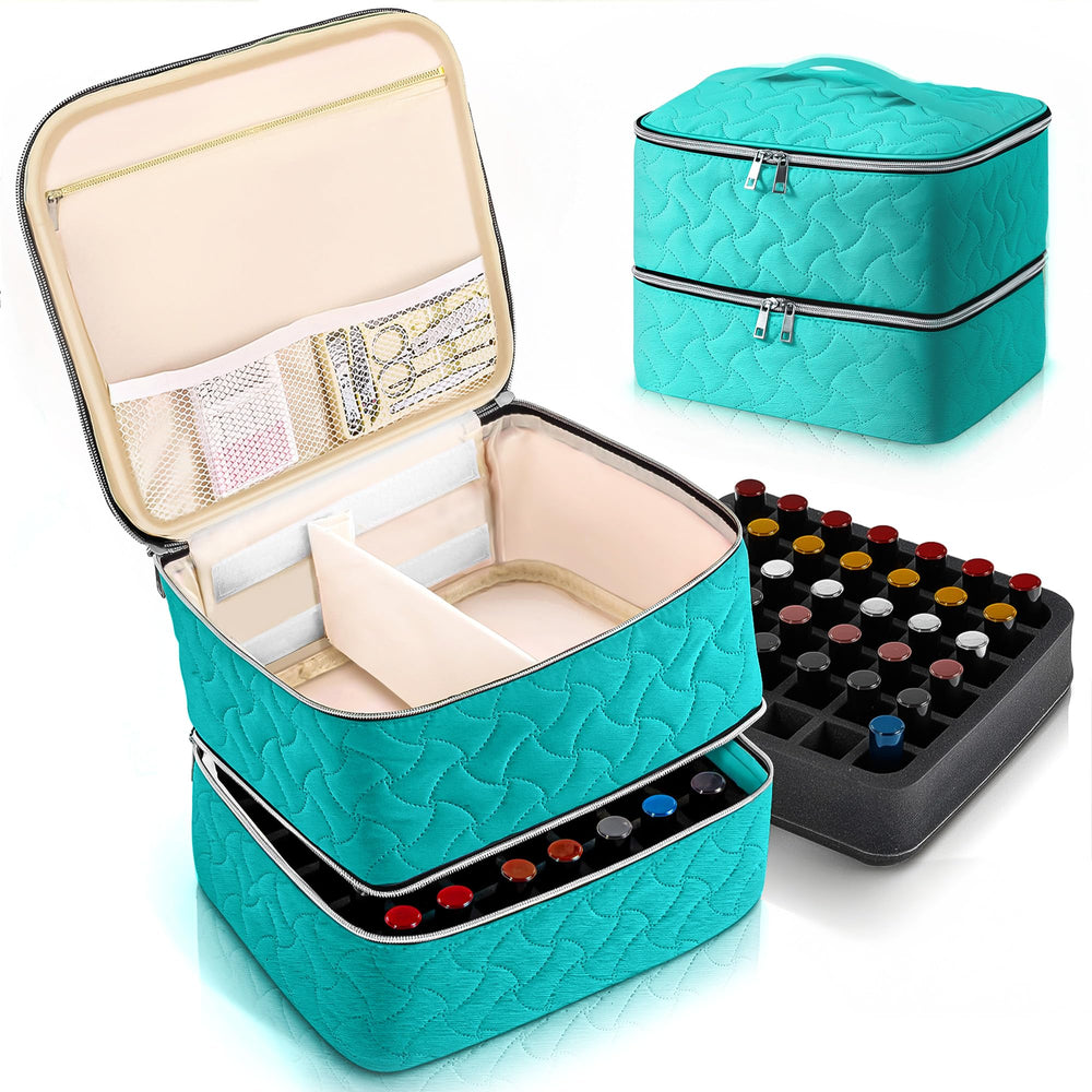 DreamGenius Organizador de esmaltes con capa superior ajustable para tamaños variados.