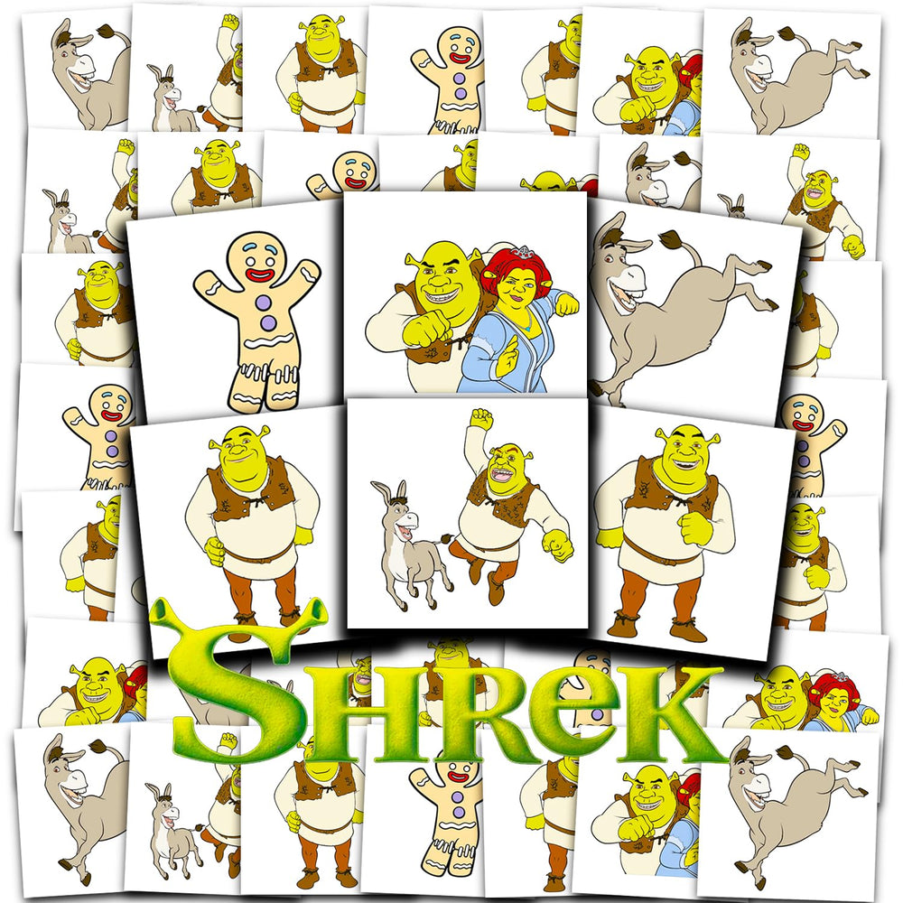 Tatuajes temporales Shrek de DreamWorks, 72 perforados para fiestas infantiles.