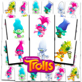 Tatuajes Trolls DREAMWORKS 2x2 perforados para fiestas, fáciles de pegar y quitar