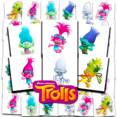 Tatuajes Trolls DREAMWORKS 2x2 perforados para fiestas, fáciles de pegar y quitar