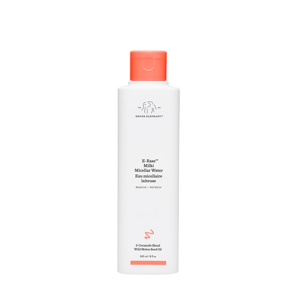 Drunk Elephant E-Rase Milki Micellar Water: botella visible y limpieza suave sin enjuague