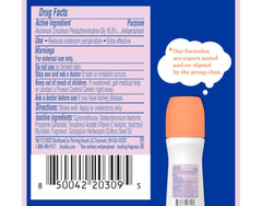 Dry Idea roll-on cap closeup highlights compact, leak-resistant design.
