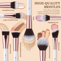 DUcare pinceles faciales 8 piezas, mango blanco suave y cómodo