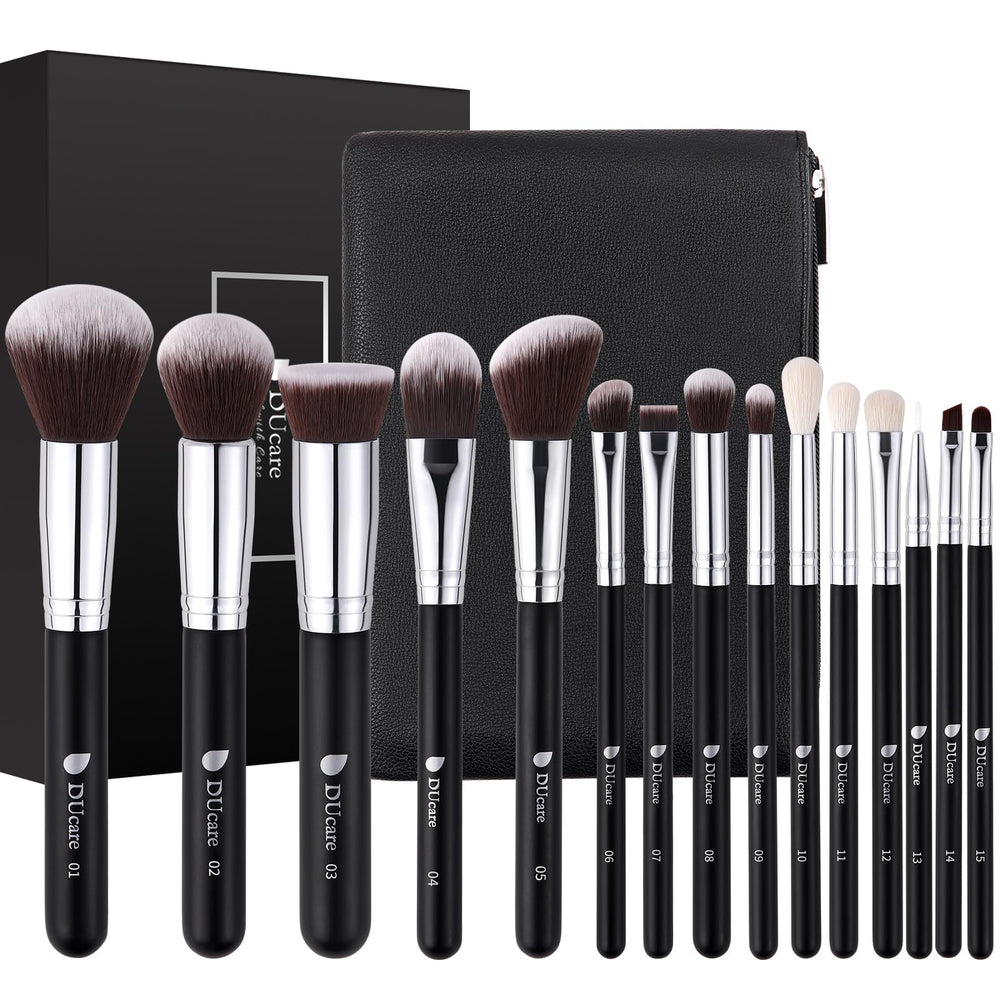 DUcare pinceles de maquillaje: conjunto de 15 piezas con bolsa para viaje