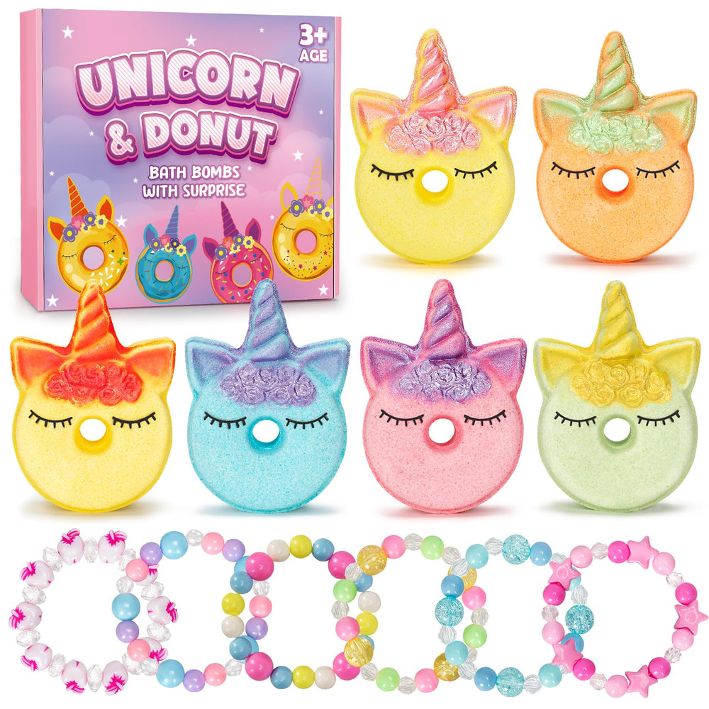 Bombas Duchong de baño unicornio donut con sorpresa interior para juego seguro.