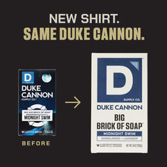 Duke Cannon jabón triple molido, textura rica y espuma estable para duchas vigorosas.