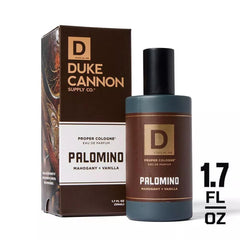Duke Cannon Proper Cologne Palomino glass vessel emphasizes artisanal craftsmanship and long-lasting scent.